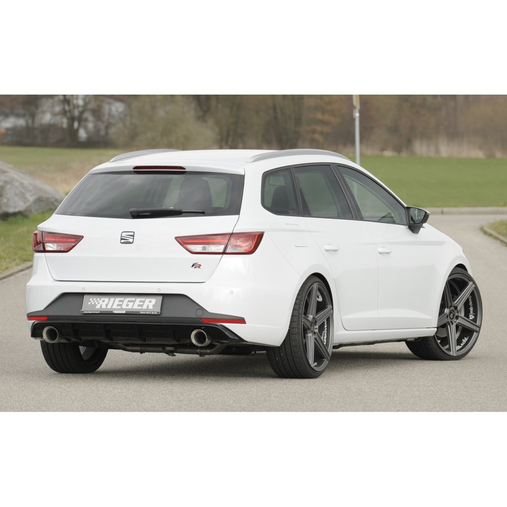 Rieger vložka zadního nárazníku pro Seat Leon FR 5F 5-dvéř. (ST/Combi) před faceliftem, plast ABS lakovaný do černé lesklé barvy, pro sportovní koncovky na obou stranách 100 mm