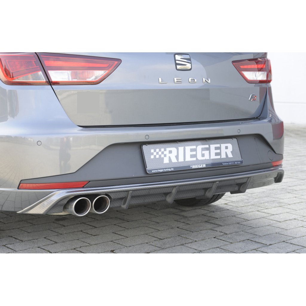Rieger vložka zadního nárazníku pro Seat Leon FR 5F 5-dvéř. (ST/Combi) před faceliftem, plast ABS s povrchovou úpravou Carbon-Look, pro dvojitou koncovku vlevo