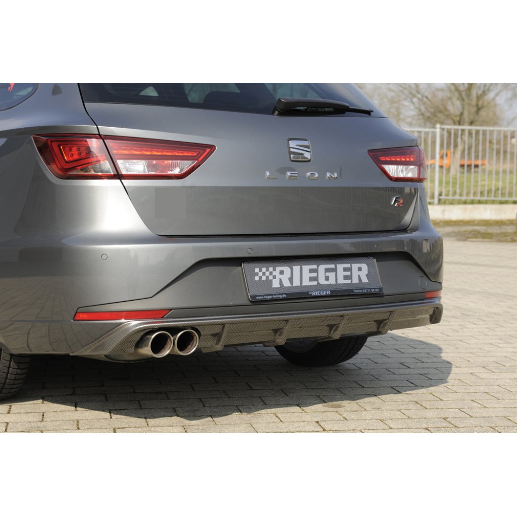 Rieger vložka zadního nárazníku pro Seat Leon FR 5F 5-dvéř. (ST/Combi) před faceliftem, plast ABS s povrchovou úpravou Carbon-Look, pro dvojitou koncovku vlevo
