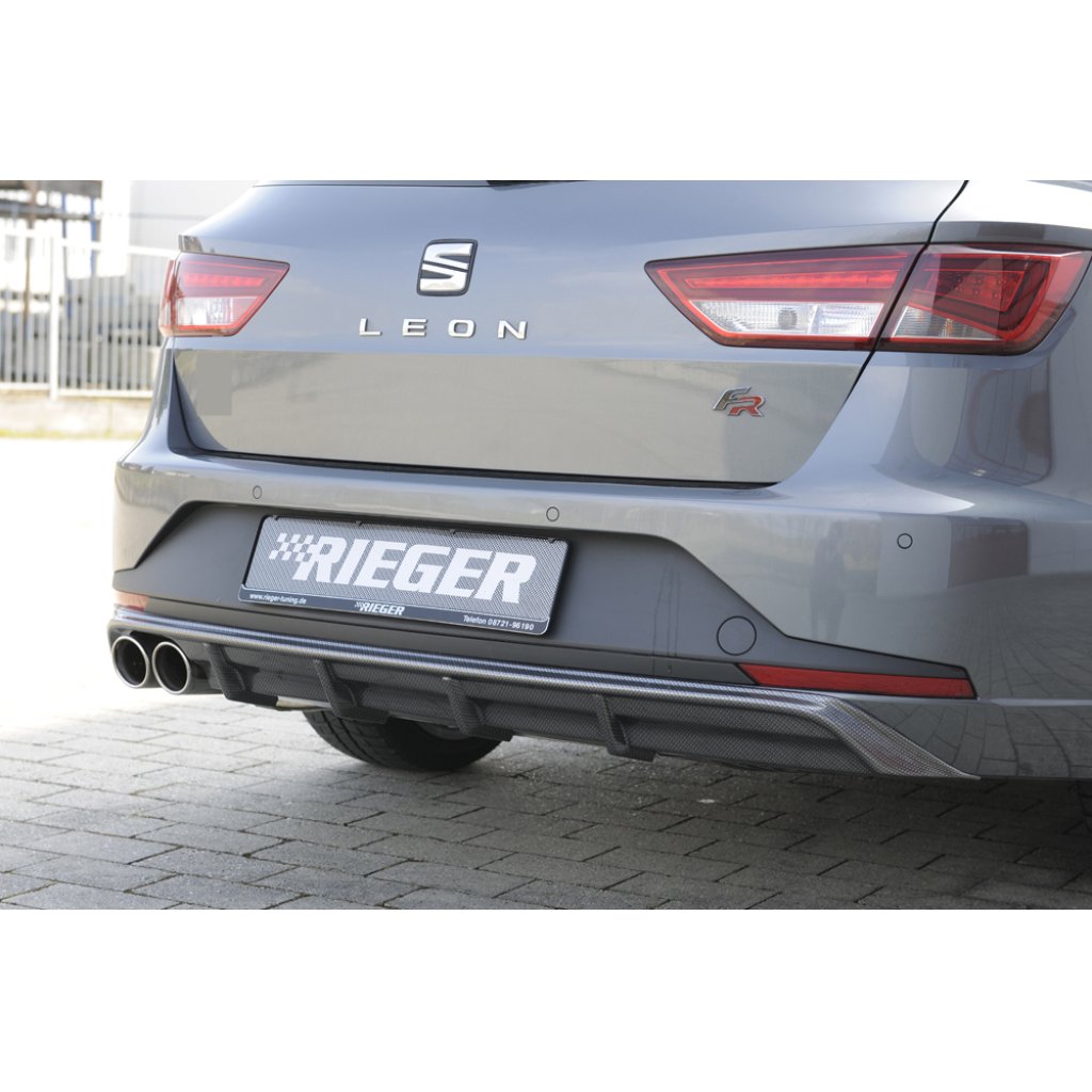 Rieger vložka zadního nárazníku pro Seat Leon FR 5F 5-dvéř. (ST/Combi) před faceliftem, plast ABS s povrchovou úpravou Carbon-Look, pro dvojitou koncovku vlevo