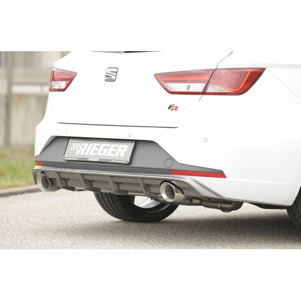 Rieger vložka zadního nárazníku pro Seat Leon FR 5F 5-dvéř. (ST/Combi) před faceliftem, plast ABS s povrchovou úpravou Carbon-Look, pro sportovní koncovky na obou stranách 100 mm