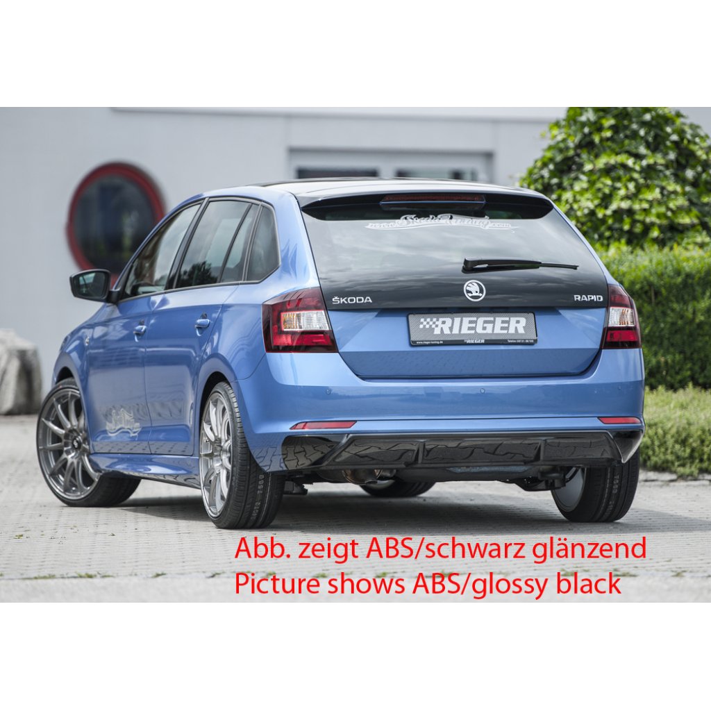 Rieger vložka zadního nárazníku pro Škoda Rapid NH spaceback vč. faceliftu, plast ABS bez povrchové úpravy, pro vozy s tažným zařízením