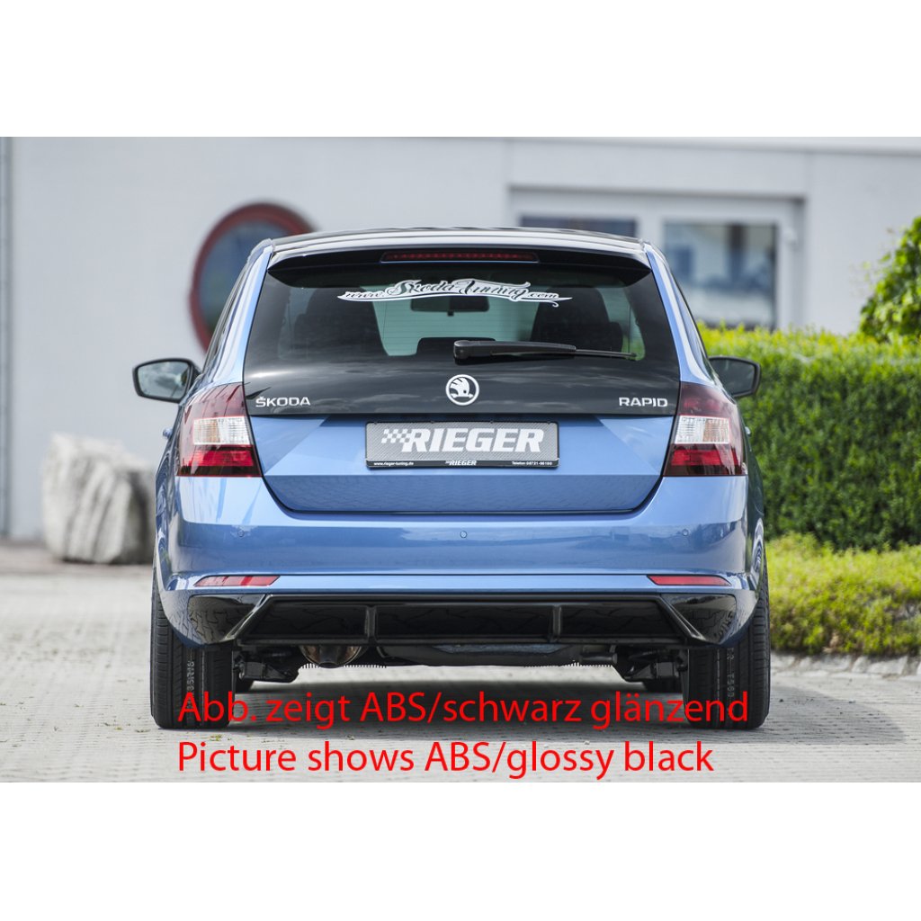 Rieger vložka zadního nárazníku pro Škoda Rapid NH spaceback vč. faceliftu, plast ABS s povrchovou úpravou Carbon-Look, pro vozy s tažným zařízením