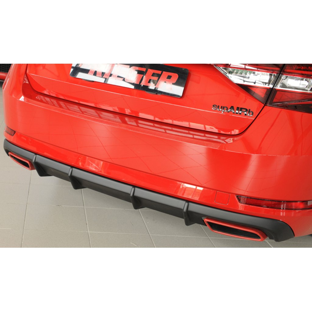 Rieger vložka zadního nárazníku pro Škoda Superb III 3T, 3V combi, sedan vč. faceliftu, plast ABS bez povrchové úpravy, 2.0 TSI (200/206kW), bez tažného zařízení