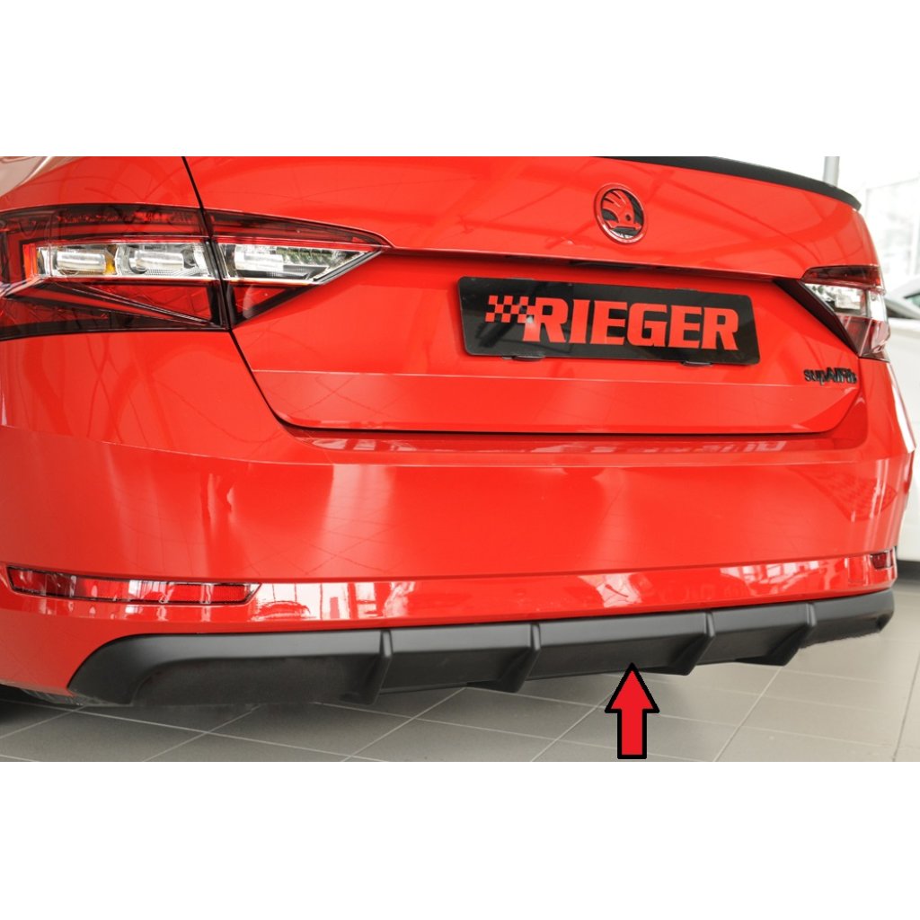 Rieger vložka zadního nárazníku pro Škoda Superb III 3T, 3V combi, sedan vč. faceliftu, plast ABS bez povrchové úpravy, pro vozy bez tažného zařízení