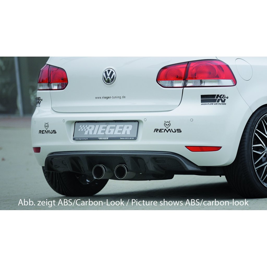 Rieger vložka zadního nárazníku pro Volkswagen Golf 6 3-dvéř., 5-dvéř., plast ABS s povrchovou úpravou Carbon-Look, pro dvojitou koncovku uprostřed