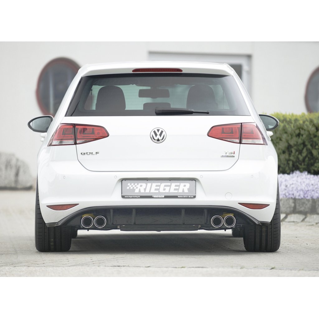Rieger vložka zadního nárazníku pro Volkswagen Golf 7 vč. GTI, GTI Clubsport 3-dvéř., 5-dvéř. před faceliftem, plast ABS lakovaný do černé lesklé barvy, pro dvojité koncovky na obou stranách