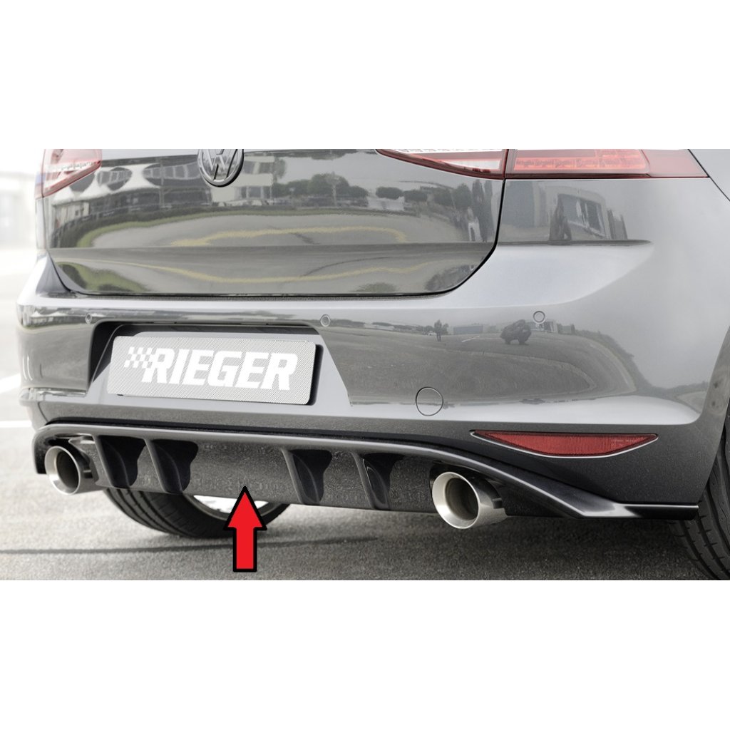 Rieger vložka zadního nárazníku pro Volkswagen Golf 7 vč. GTI, GTI Clubsport 3-dvéř., 5-dvéř. před faceliftem, plast ABS lakovaný do černé lesklé barvy, pro sportovní koncovky na obou stranách 100 mm