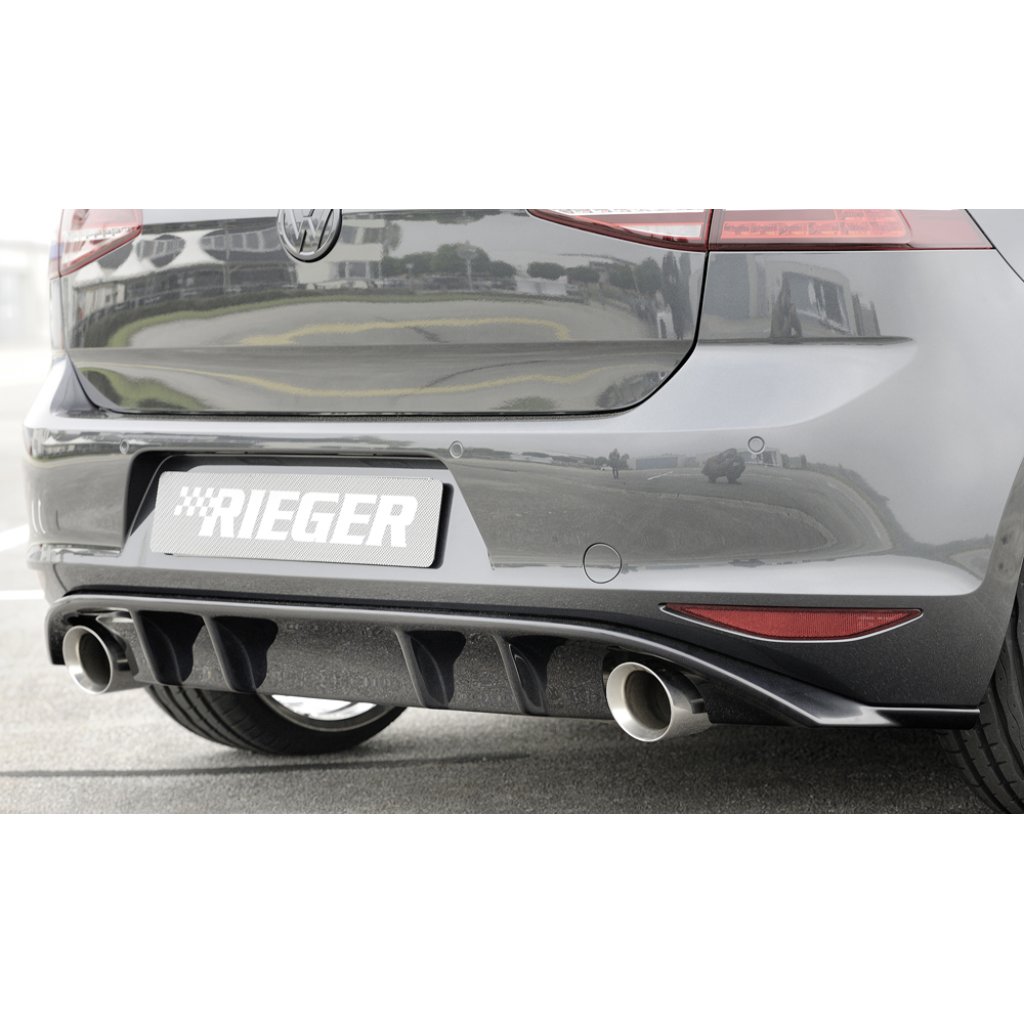 Rieger vložka zadního nárazníku pro Volkswagen Golf 7 vč. GTI, GTI Clubsport 3-dvéř., 5-dvéř. před faceliftem, plast ABS lakovaný do černé lesklé barvy, pro sportovní koncovky na obou stranách 100 mm