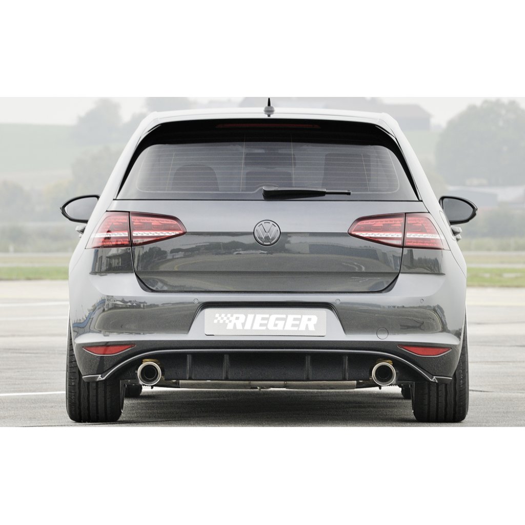 Rieger vložka zadního nárazníku pro Volkswagen Golf 7 vč. GTI, GTI Clubsport 3-dvéř., 5-dvéř. před faceliftem, plast ABS lakovaný do černé lesklé barvy, pro sportovní koncovky na obou stranách 100 mm