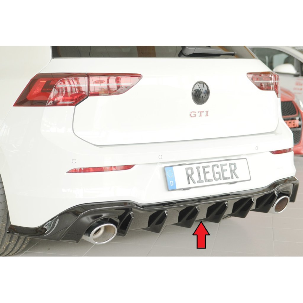 Rieger vložka zadního nárazníku pro Volkswagen Golf 8 GTI Clubsport 5-dvéř., plast ABS lakovaný do černé lesklé barvy