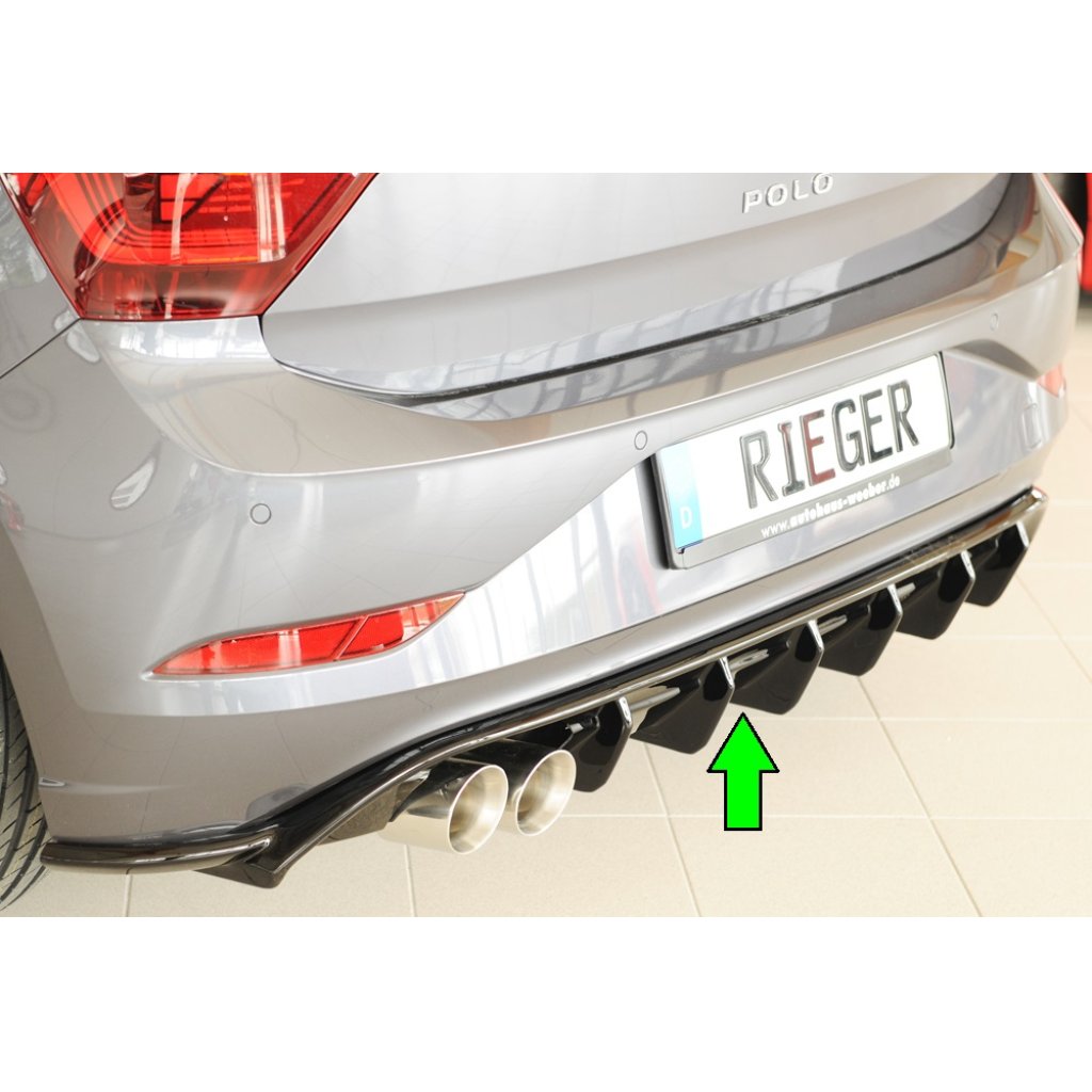 Rieger vložka zadního nárazníku pro Volkswagen Polo AW 5-dvéř., plast ABS lakovaný do černé lesklé barvy, GTI, r.v. 06/2017-05/2021