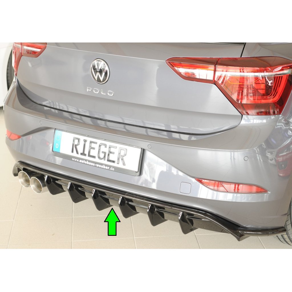 Rieger vložka zadního nárazníku pro Volkswagen Polo AW 5-dvéř., plast ABS lakovaný do černé lesklé barvy, GTI, r.v. 06/2017-05/2021