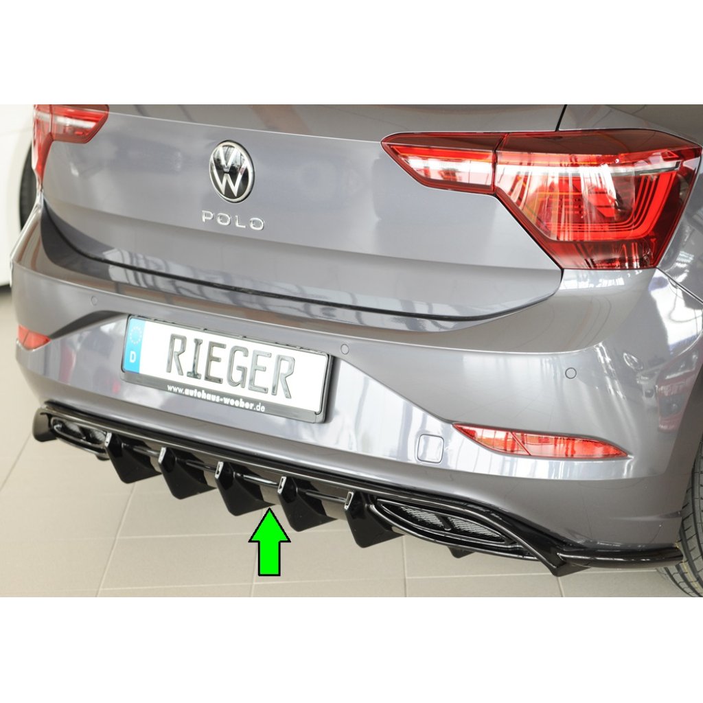 Rieger vložka zadního nárazníku pro Volkswagen Polo AW 5-dvéř., plast ABS lakovaný do černé lesklé barvy, R-Line, r.v. 06/2017-05/2021