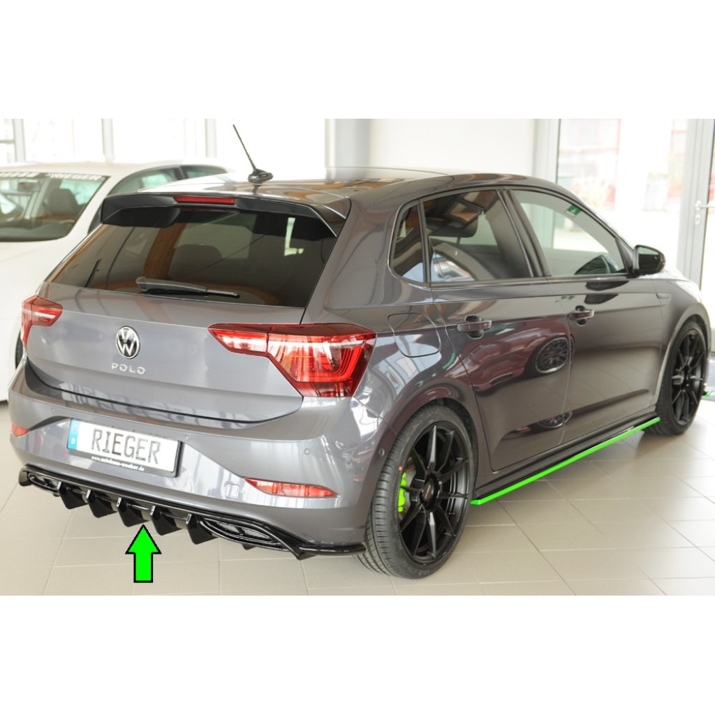 Rieger vložka zadního nárazníku pro Volkswagen Polo AW 5-dvéř., plast ABS lakovaný do černé lesklé barvy, R-Line, r.v. 06/2021-