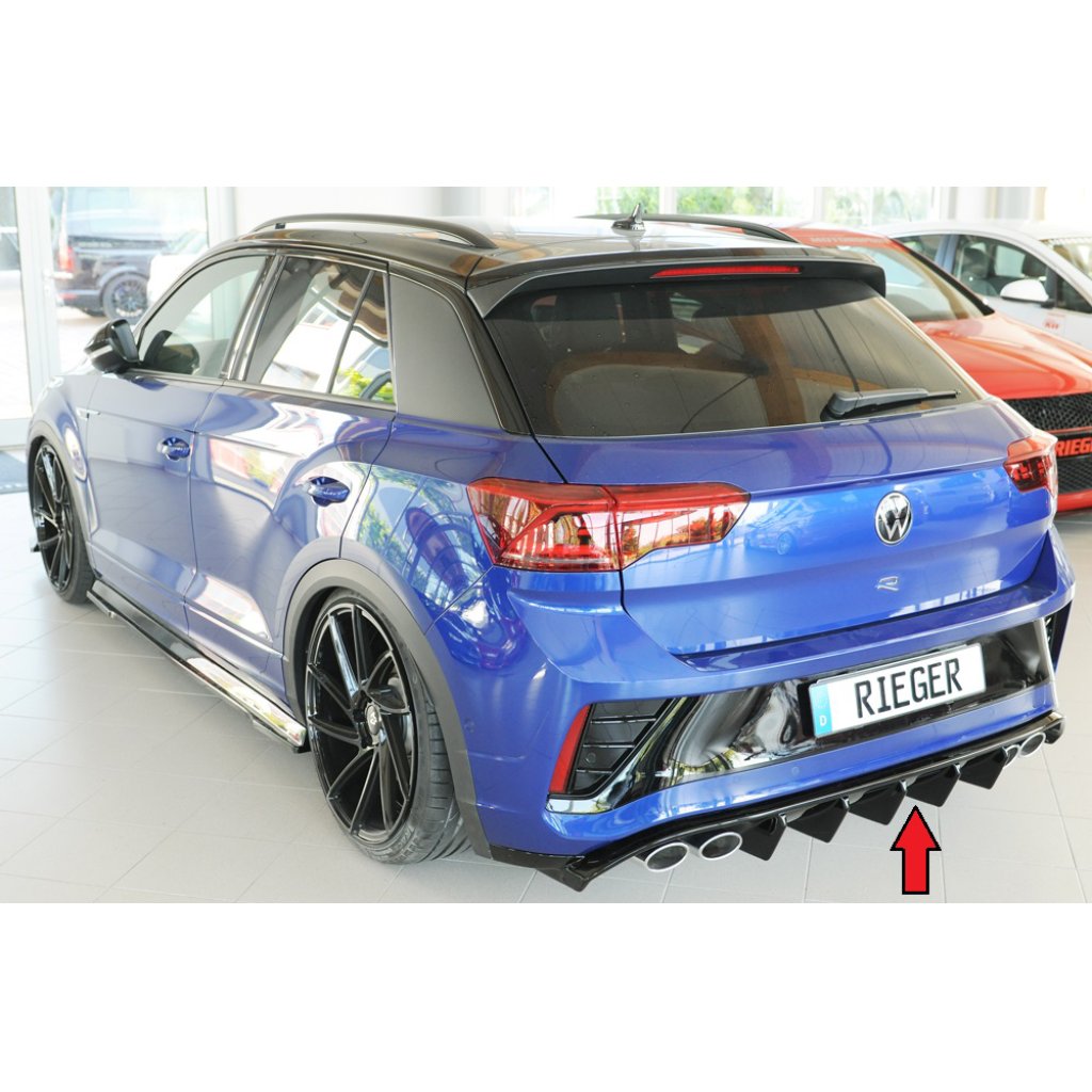 Rieger vložka zadního nárazníku pro Volkswagen T-roc R A1 5-dvéř., plast ABS lakovaný do černé lesklé barvy, pro vozy s tažným zařízením