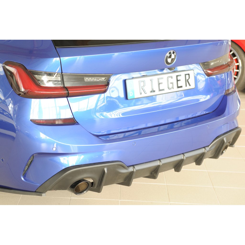 Rieger vložka zadního nárazníku (pro vozy s tažným zařízením) pro BMW řada 3 G21 touring, plast ABS bez povrchové úpravy, pro orig. koncovky vlevo/vpravo (průměr 90 mm)