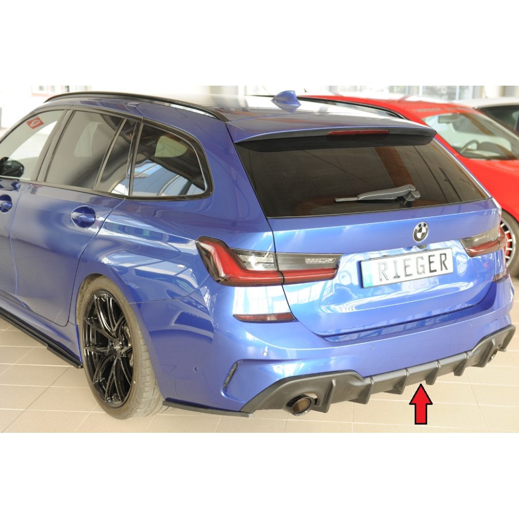 Rieger vložka zadního nárazníku (pro vozy s tažným zařízením) pro BMW řada 3 G21 touring, plast ABS bez povrchové úpravy, pro orig. koncovky vlevo/vpravo (průměr 90 mm)