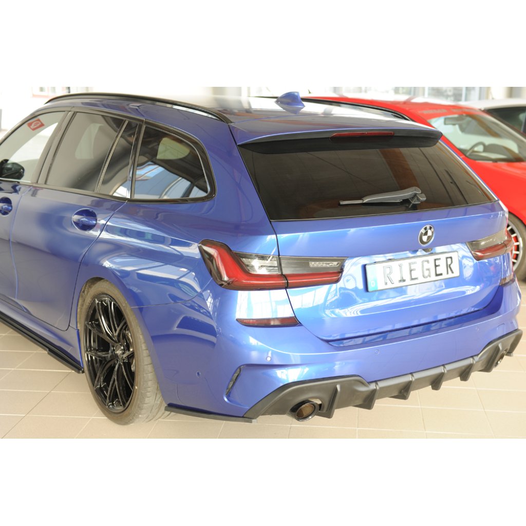Rieger vložka zadního nárazníku (pro vozy s tažným zařízením) pro BMW řada 3 G21 touring, plast ABS bez povrchové úpravy, pro orig. koncovky vlevo/vpravo (průměr 90 mm)