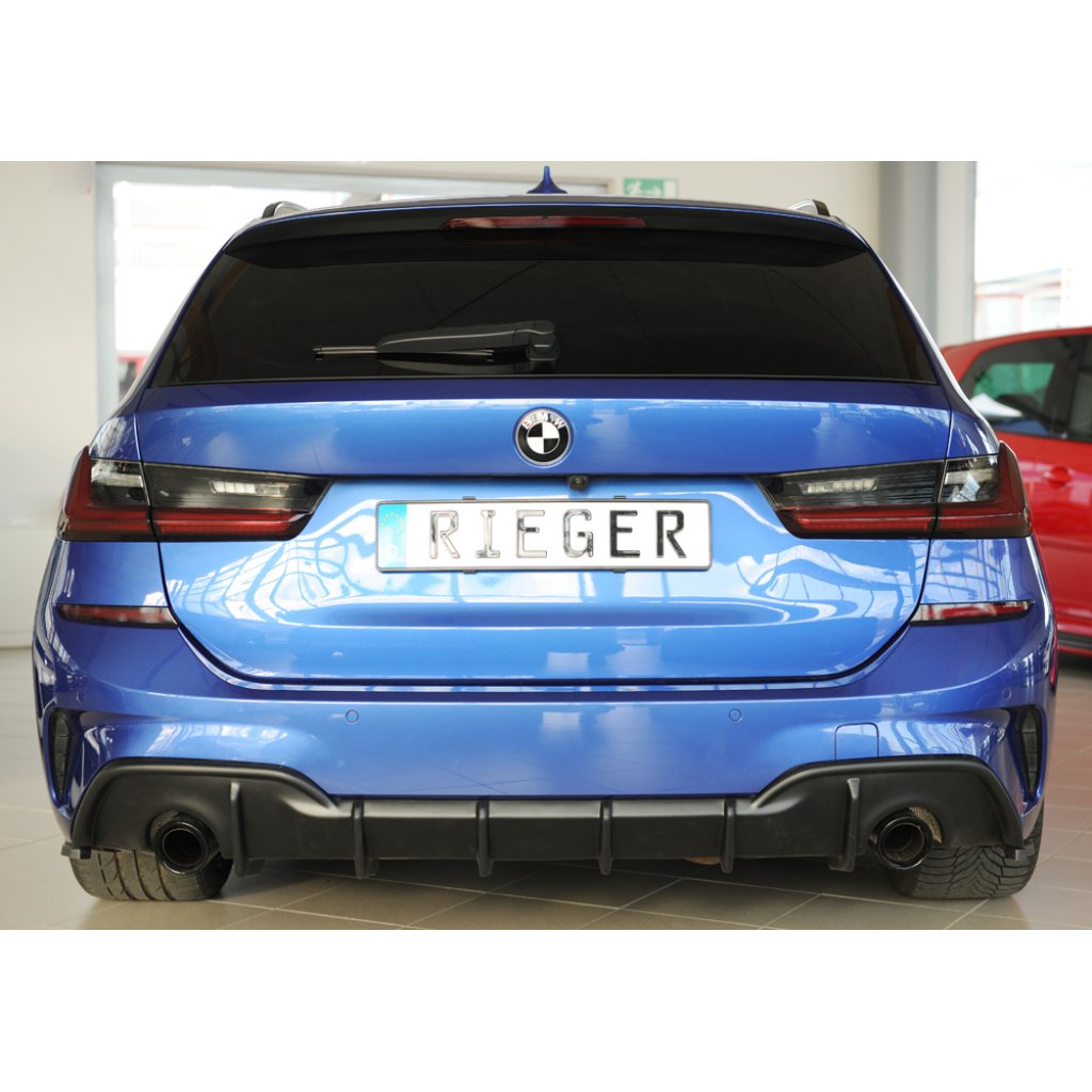 Rieger vložka zadního nárazníku (pro vozy s tažným zařízením) pro BMW řada 3 G21 touring, plast ABS bez povrchové úpravy, pro orig. koncovky vlevo/vpravo (průměr 90 mm)