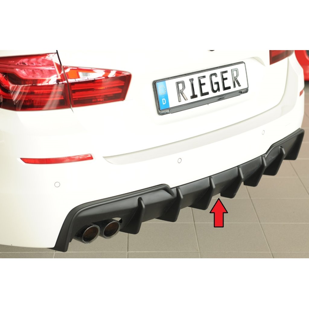 Rieger vložka zadního nárazníku (pro vozy s tažným zařízením) pro BMW řada 5 F11 touring, plast ABS bez povrchové úpravy, pro orig. dvojitou koncovku vlevo