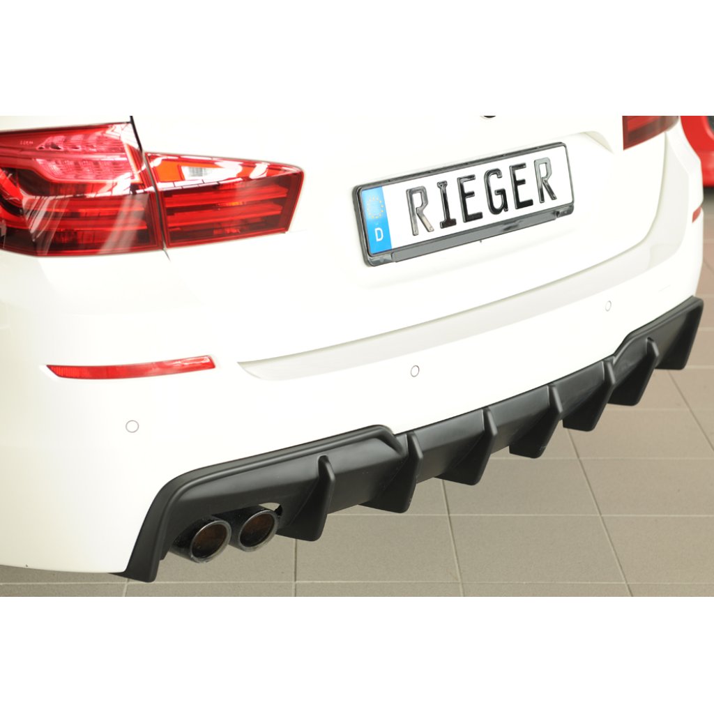 Rieger vložka zadního nárazníku (pro vozy s tažným zařízením) pro BMW řada 5 F11 touring, plast ABS bez povrchové úpravy, pro orig. dvojitou koncovku vlevo