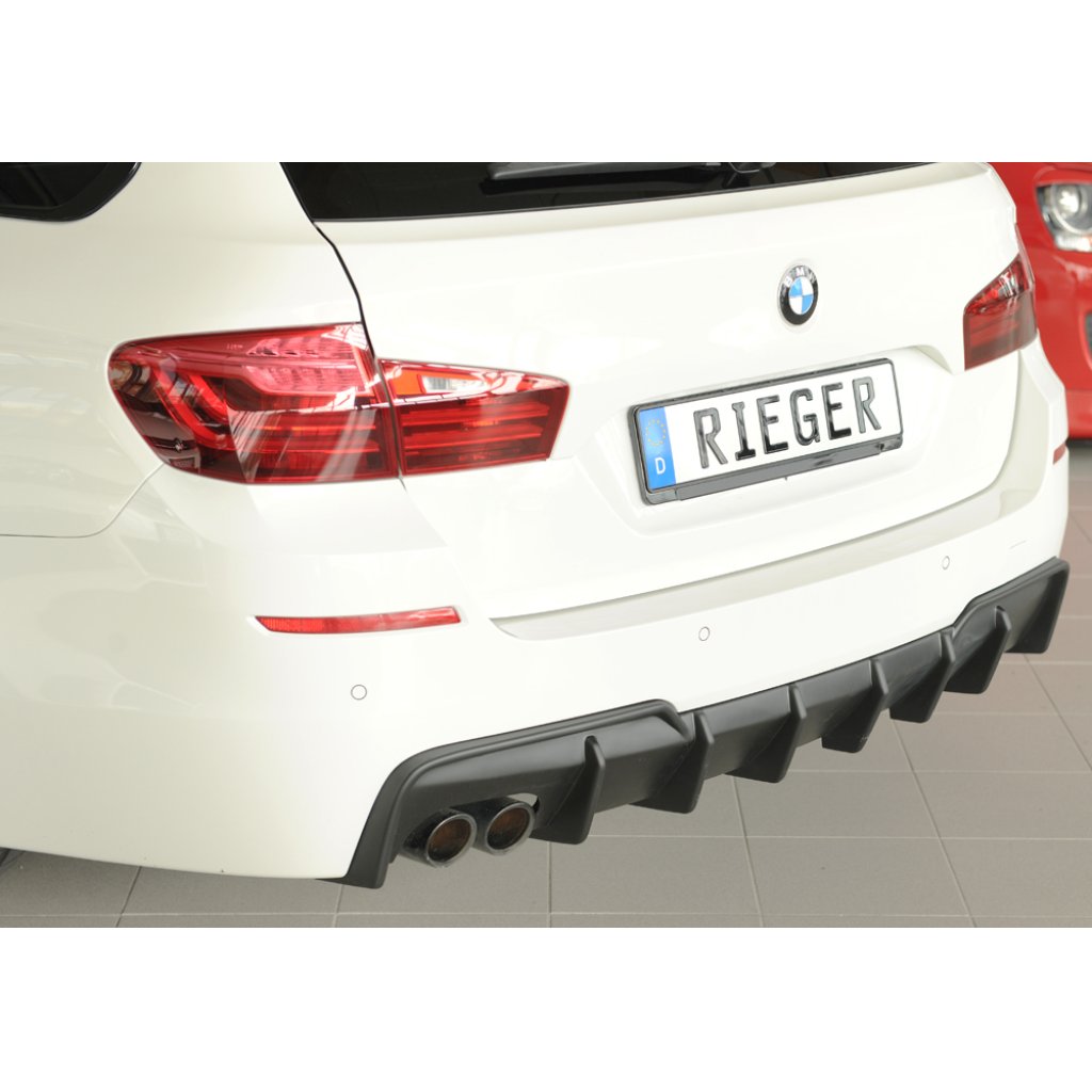 Rieger vložka zadního nárazníku (pro vozy s tažným zařízením) pro BMW řada 5 F11 touring, plast ABS bez povrchové úpravy, pro orig. dvojitou koncovku vlevo