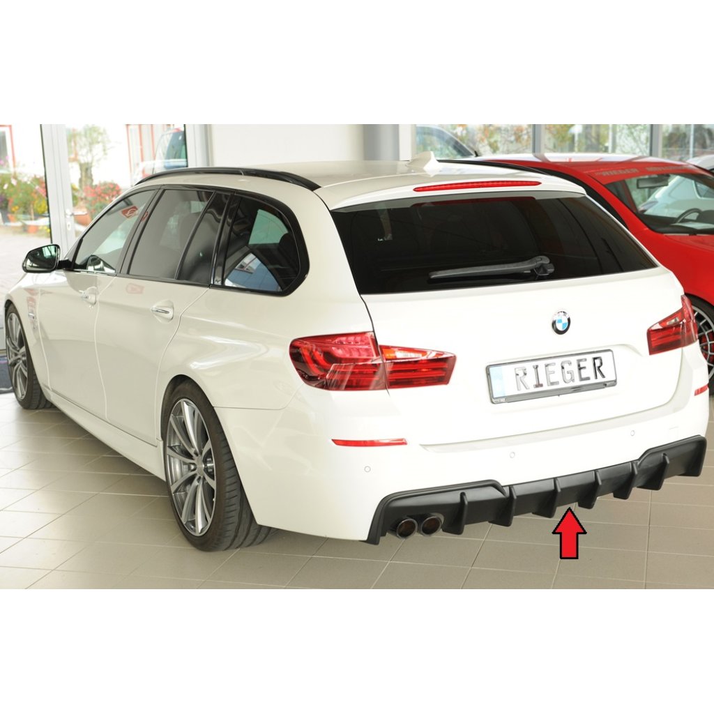 Rieger vložka zadního nárazníku (pro vozy s tažným zařízením) pro BMW řada 5 F11 touring, plast ABS bez povrchové úpravy, pro orig. dvojitou koncovku vlevo