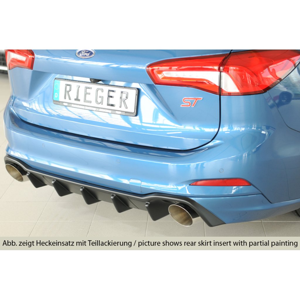 Rieger vložka zadního nárazníku (pro vozy s tažným zařízením) pro Ford Focus 4 DEH 5-dvéř. (combi), plast ABS bez povrchové úpravy, pro sportovní koncovky vlevo/vpravo 115 mm