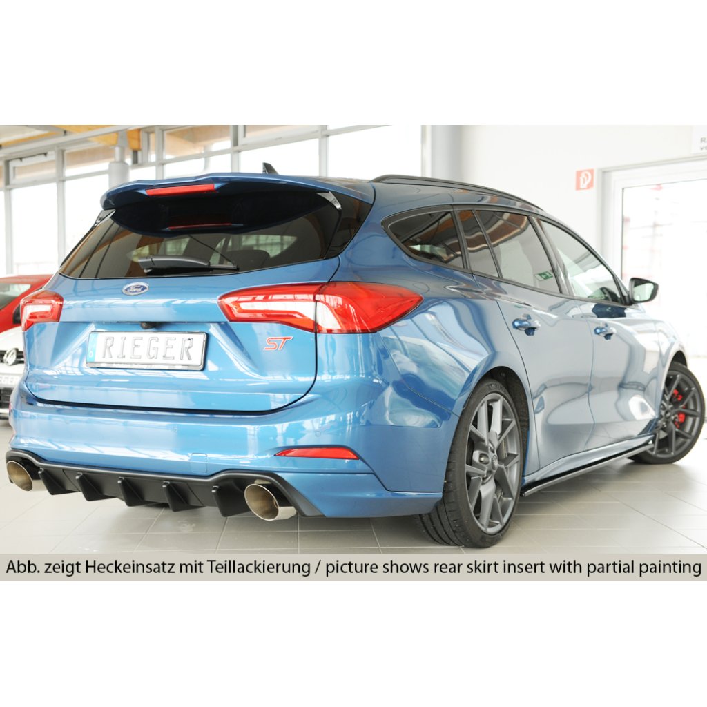 Rieger vložka zadního nárazníku (pro vozy s tažným zařízením) pro Ford Focus 4 DEH 5-dvéř. (combi), plast ABS bez povrchové úpravy, pro sportovní koncovky vlevo/vpravo 115 mm