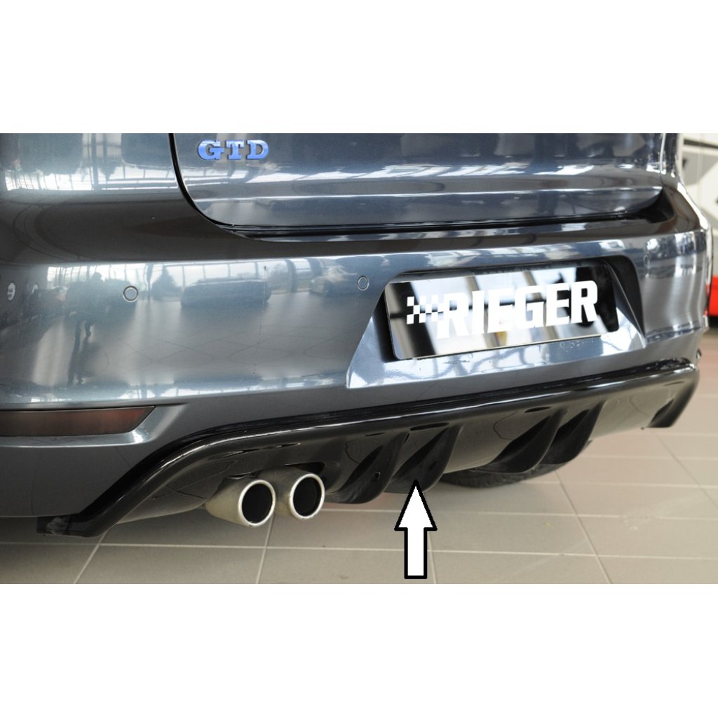 Rieger vložka zadního nárazníku s dvojitými žebry pro Volkswagen Golf 6 vč. GTD 3-dvéř., 5-dvéř., kabriolet, plast ABS lakovaný do černé lesklé barvy