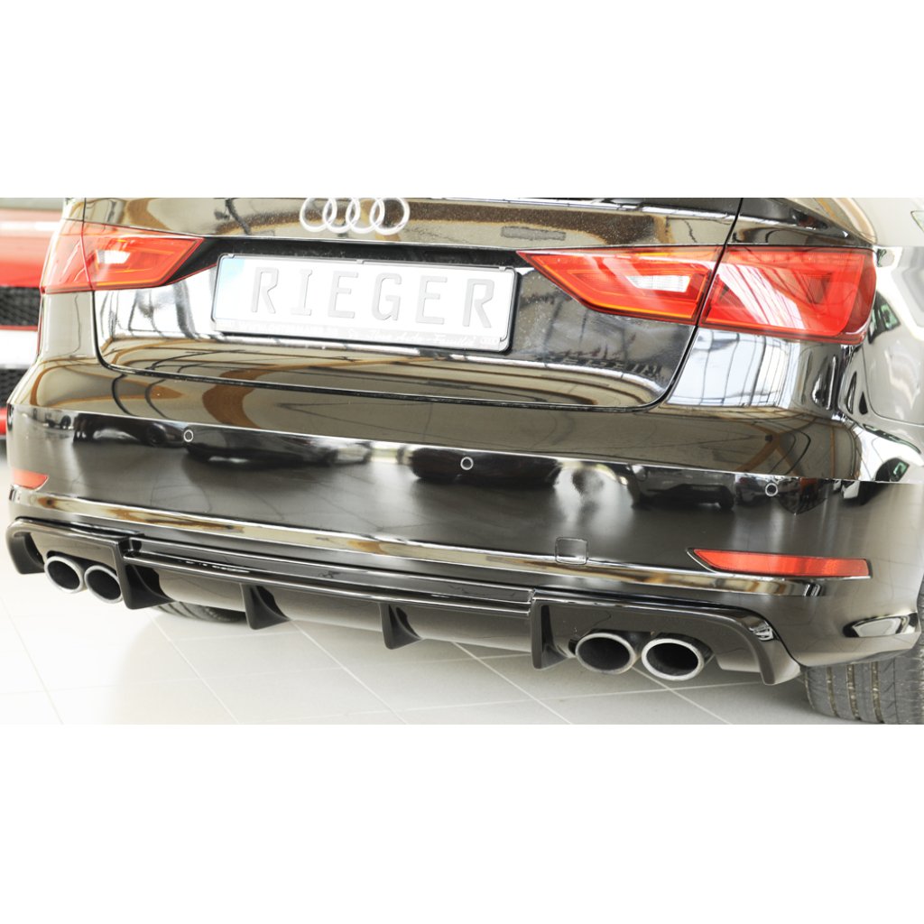 Rieger vložka zadního nárazníku (Typ: 88158) pro Audi A3 S3 8V 3-dvéř. (convertible 8V7), 5-dvéř. (sedan 8VS) před faceliftem, plast ABS lakovaný do černé lesklé barvy