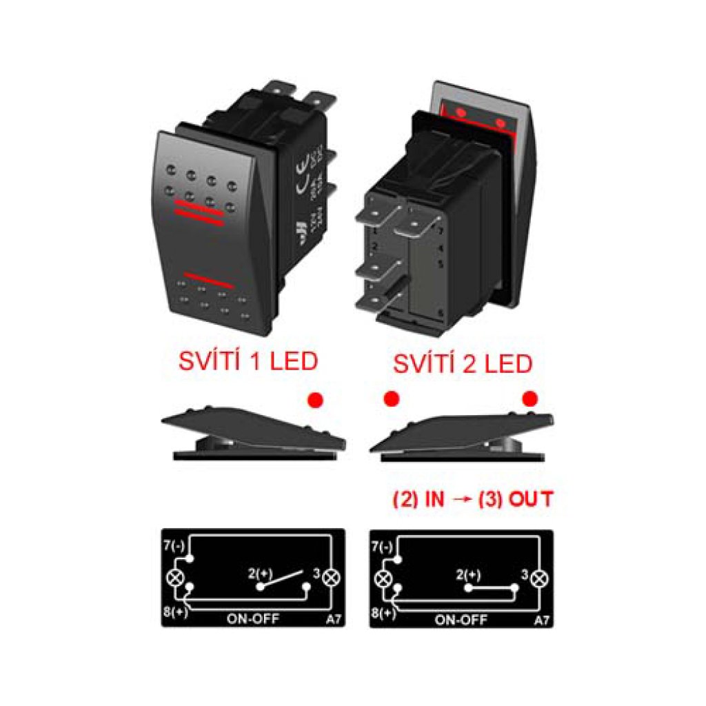 Rocker spínač 2x LED 12/24V