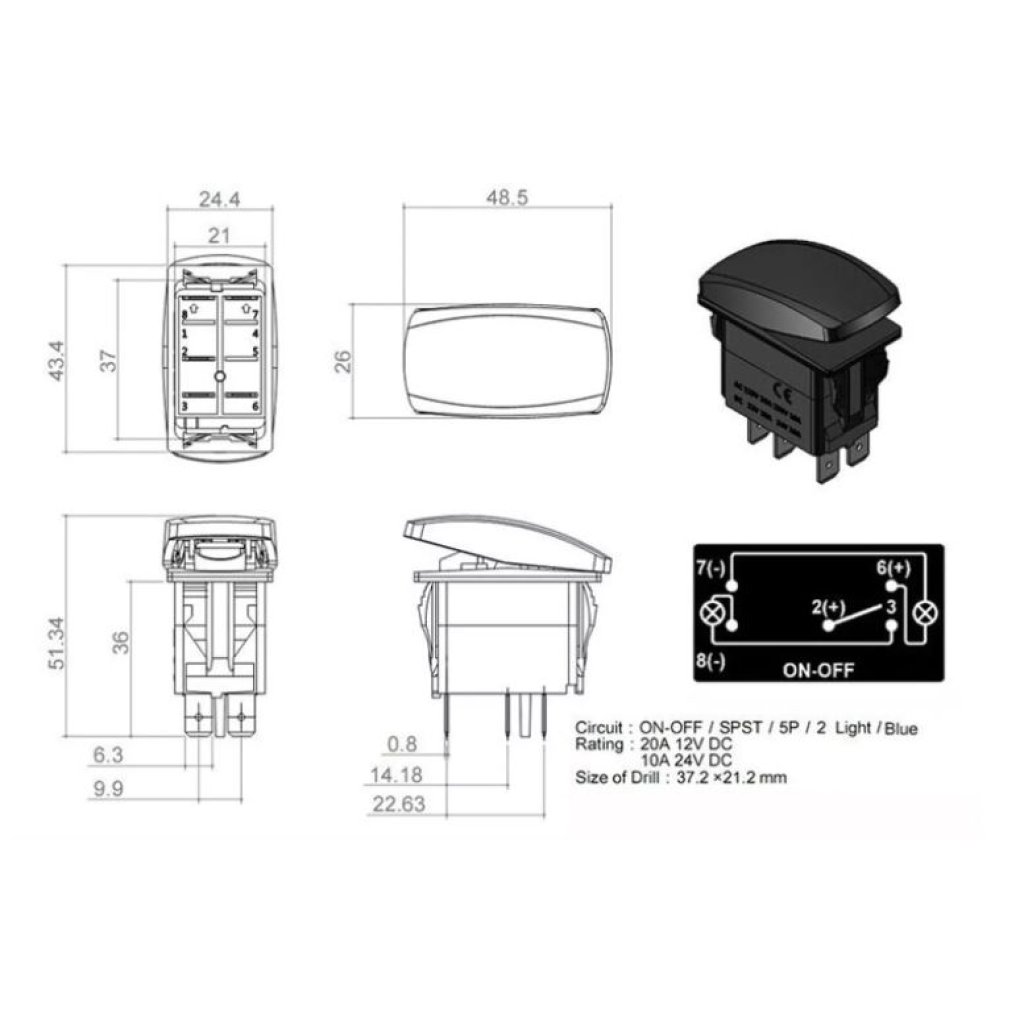 Rocker2 spínač ŠIPKY 12/24V