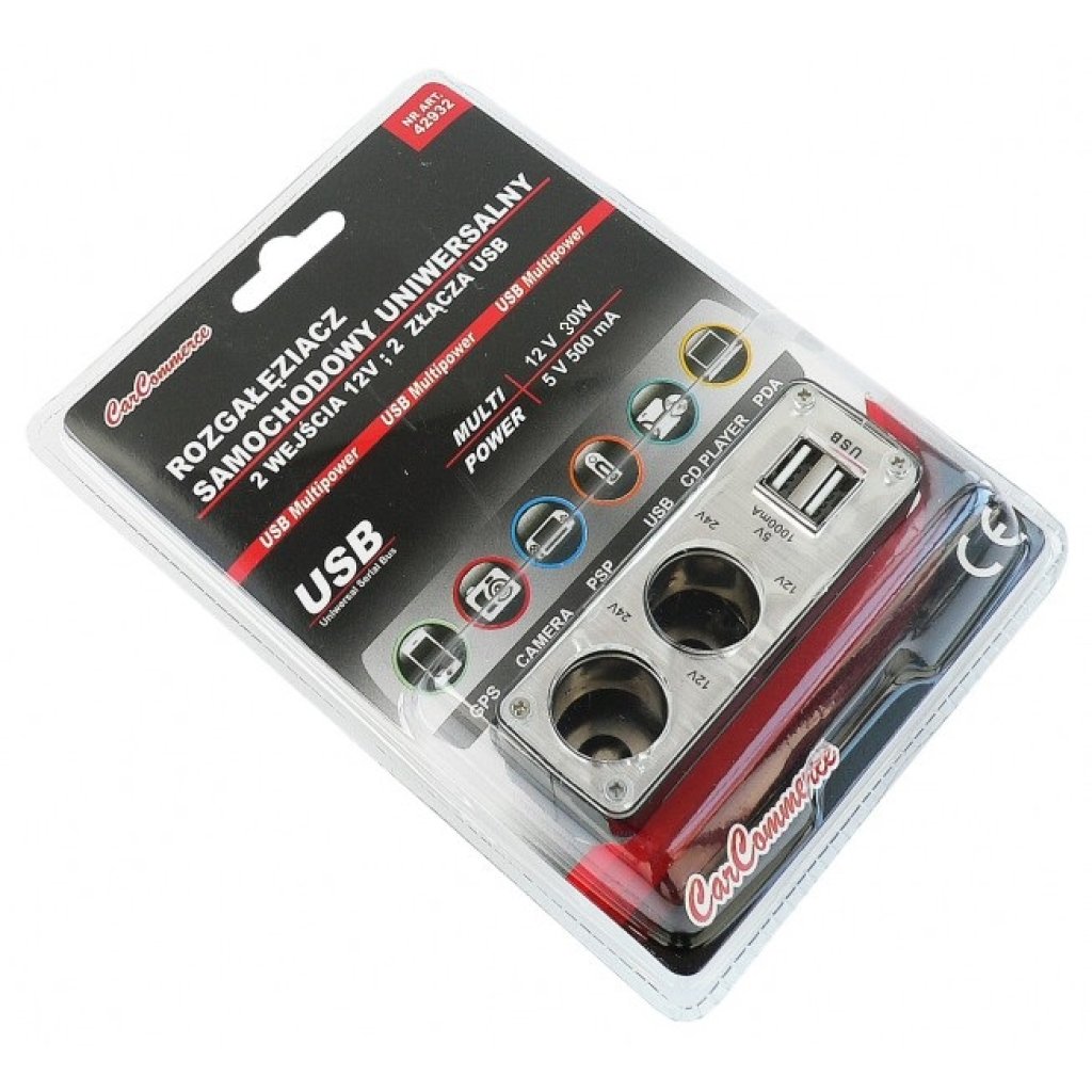 Rozdvojka zapalovače 12/24V, 2x USB, 42932