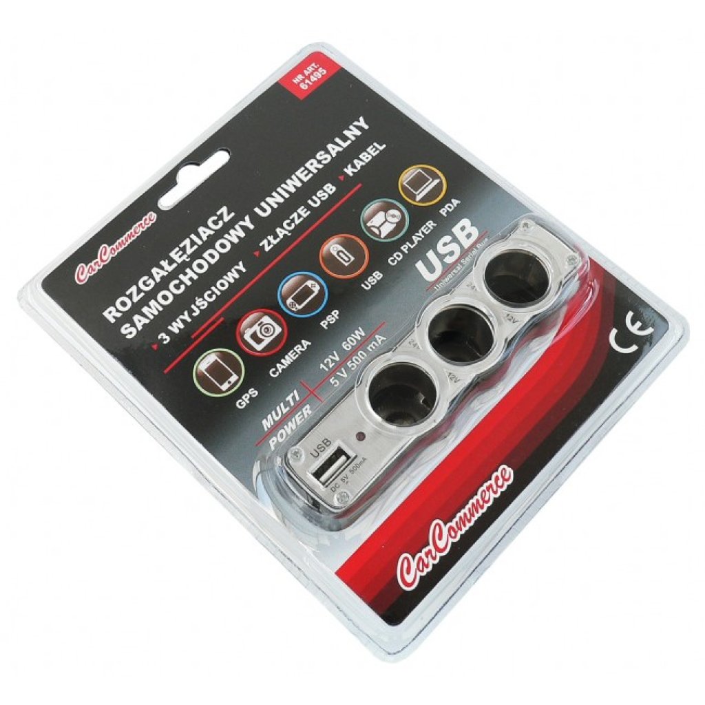 Roztrojka s kabelem 12/24V, 1xUSB, 61495