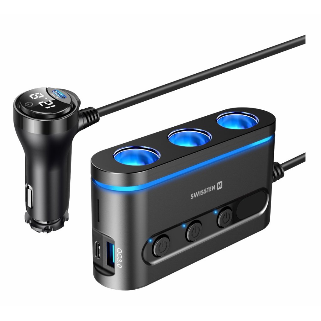 Roztrojka SWISSTEN s výstupem 3x CL, 2x USB-C PD a 1x USB-A QA 3.0, 108W - 216W, 48042