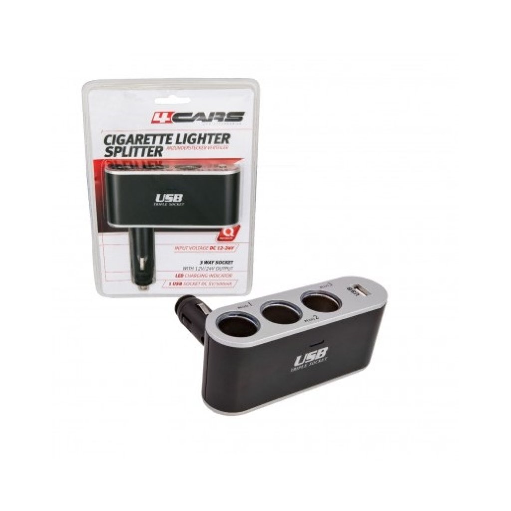 Roztrojka zapalovače pevná 12/24V s USB, 94159