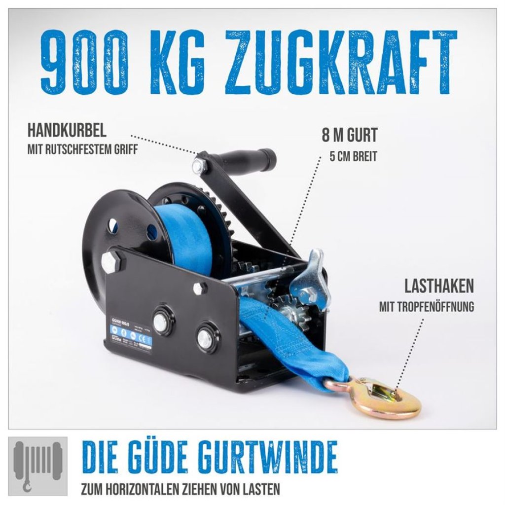 Ruční pásový naviják Güde GGHW 900/8, 900 kg, 8 m - GU38355