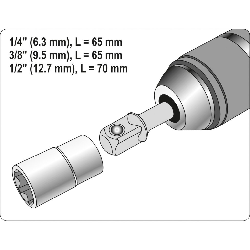 Sada adaptérů 3 ks, HEX, 1/4, 3/8, 1/2 - YT-04685