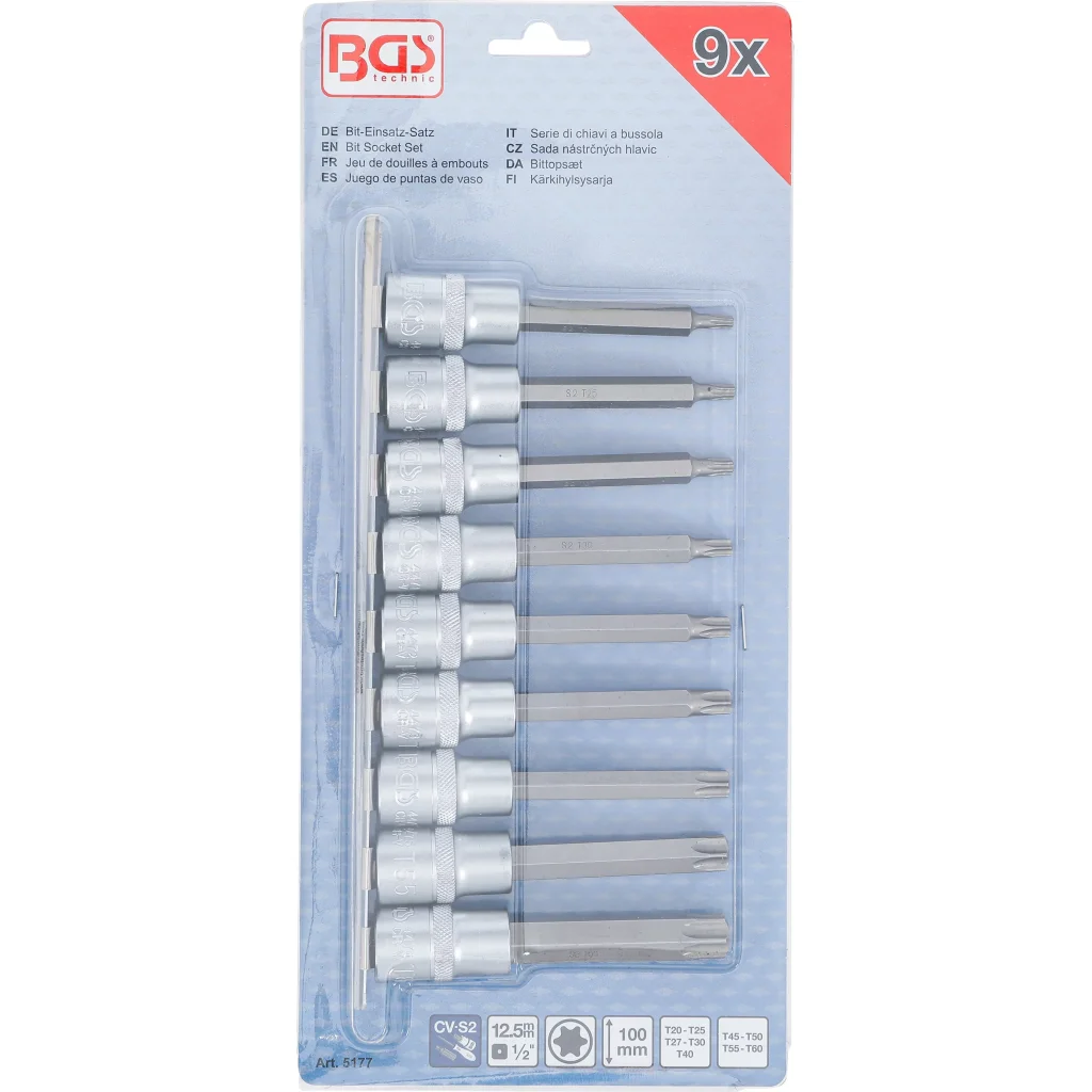 Sada hlavic s bity TORX, 1/2", 9 ks - B5177