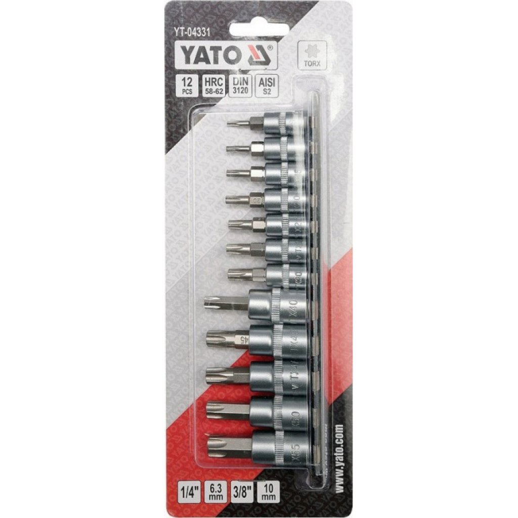 Sada hlavic s bity TORX 1/4" a 3/8" 12 ks - YT-04331