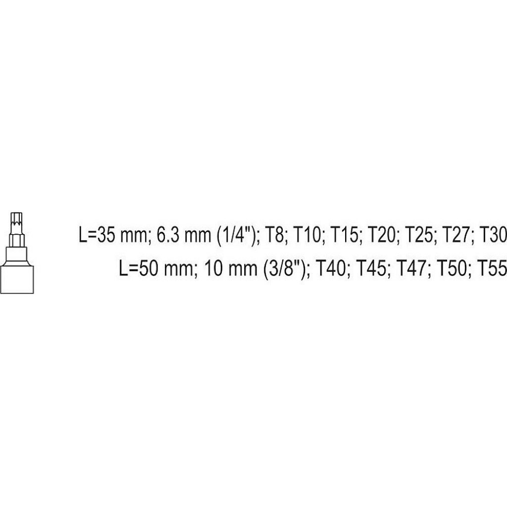 Sada hlavic s bity TORX s otvorem 1/4" a 3/8" 12 ks - YT-04332