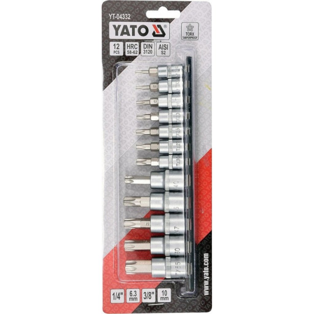 Sada hlavic s bity TORX s otvorem 1/4" a 3/8" 12 ks - YT-04332