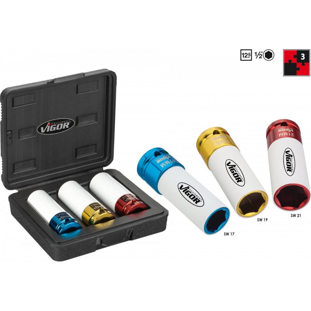 Sada kovaných vnitřních nástrčných klíčů 1/2" 17-21mm 3 dílná Vigor - V2522