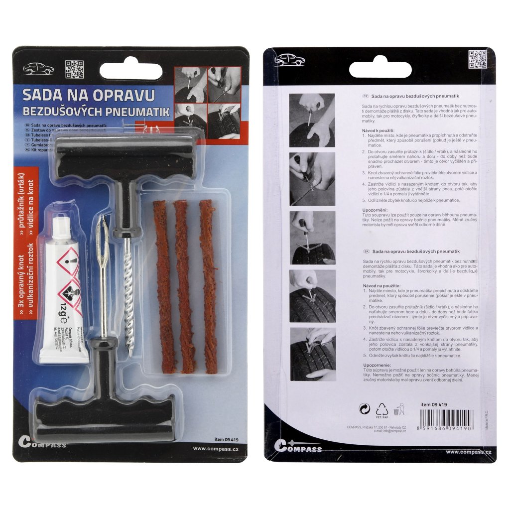 Sada na opravu defektu pneumatiky, 3 knoty, 09419