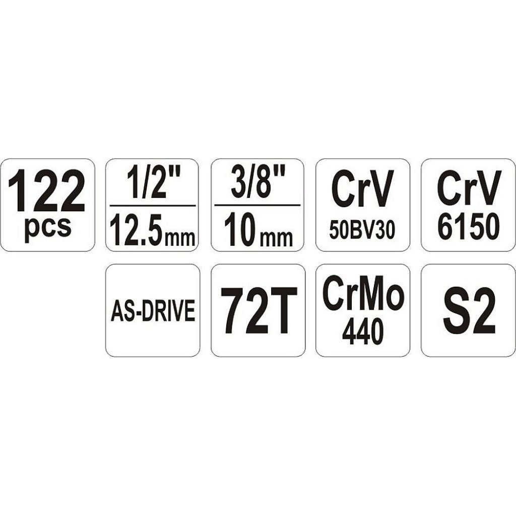 Sada nářadí s Gola sadou 1/2" a 1/4", 122 ks - YT-38901