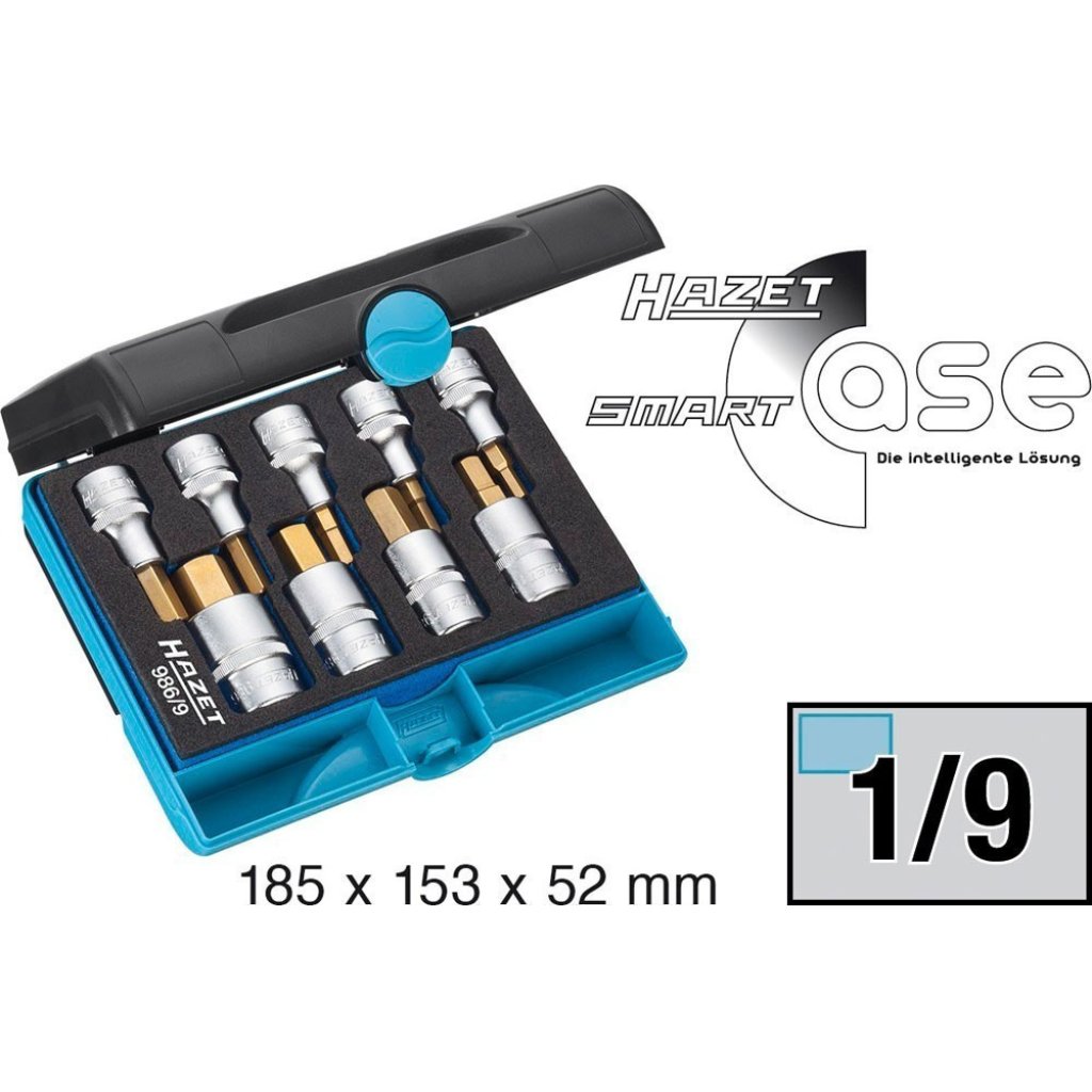 Sada nástrčných hlavic 1/2", 9 ks, TIN, Hazet 986/9