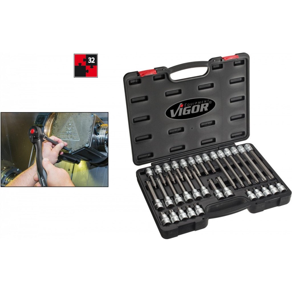 Sada nástrčných hlavic s bity 1/2” TORX® v plastovém kufru, 32 ks - V1917