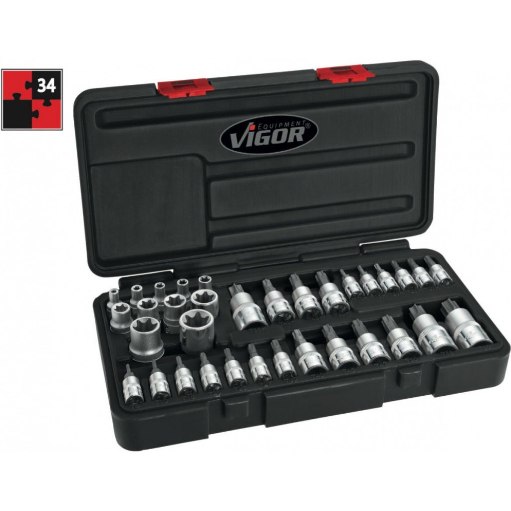 Sada nástrčných hlavic TORX®, v kufru, 34 ks VIGOR V1781